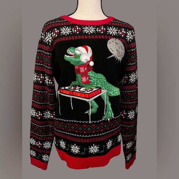 Holiday Time, Christmas Sweater, Deejay Dinosaur, Women’s Size XXL/2XL - Picture 15 of 15